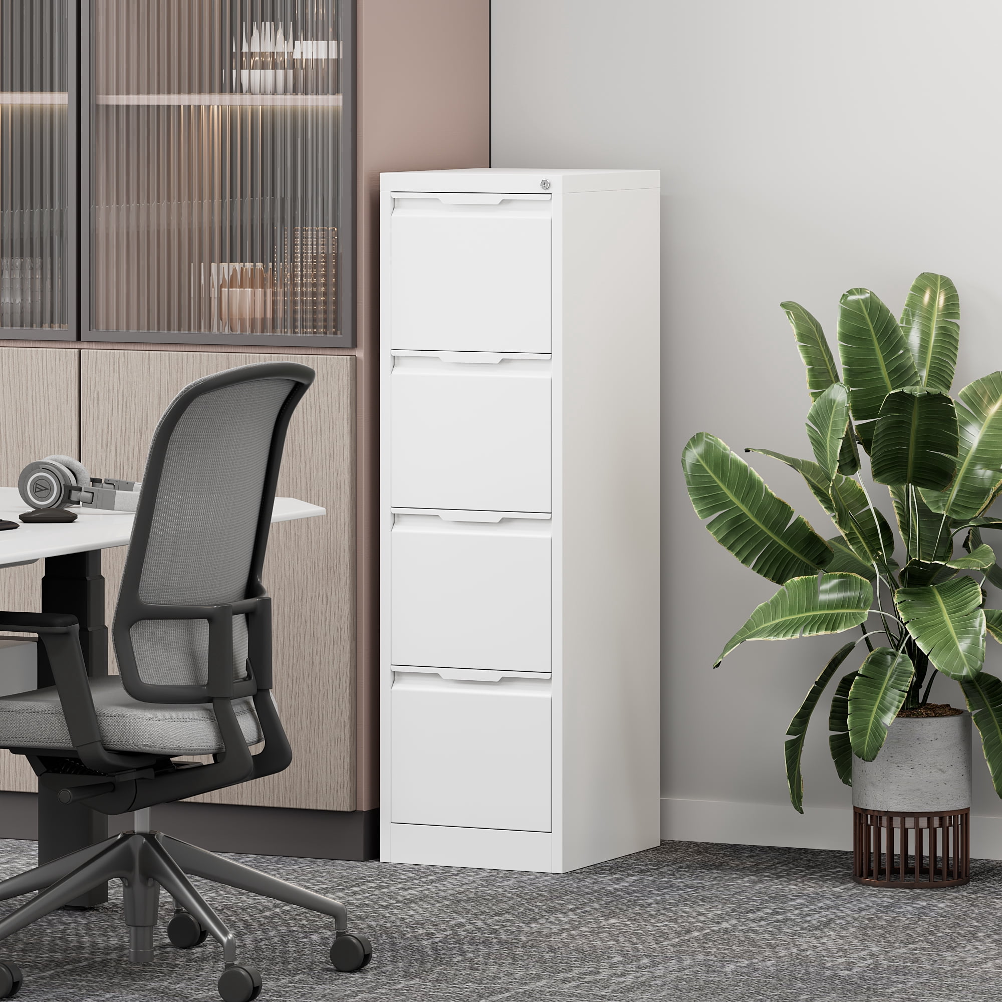Metal File Cabinet with Lock, 4 Drawer Filing Cabinet Office, Locking Vertical Filing Cabinet for A4/F4/Lagel/Letter Assembly Required (White, 4 Drawer)
