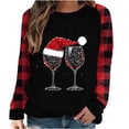 thumbnail image 2 of Ounisa Merry Christmas Sweatshirt for Women Christmas Gift Red Wine Glasses Graphic Raglan Plaid Tops Long Sleeve Snowflake Holiday Shirts, 2 of 4