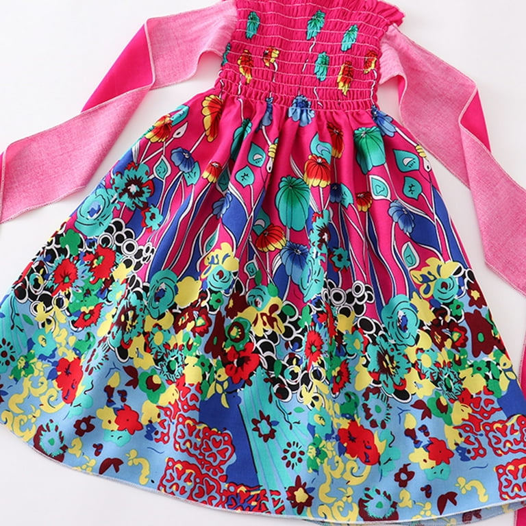 fvwitlyh Girls Dresses Girls Fancy Dresses Size 10 12 Toddler Kids Girls Floral Bohemian Flowers Bowknot Sleeveless Baby Girls Baptism Dress