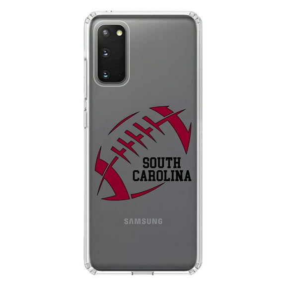 DistinctInk Clear Shockproof Hybrid Case for Galaxy S20 PLUS / 5G (6.7" Screen) - TPU Bumper, Acrylic Back, Tempered Glass Screen Protector - South Carolina Football - Garnet, Black