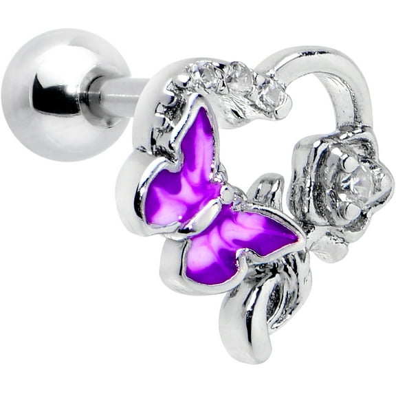 Body Candy 16G Womens 6mm 316L Stainless Steel Butterfly Flower Purple Mens Cartilage Earring Helix Tragus Jewelry 1/4"