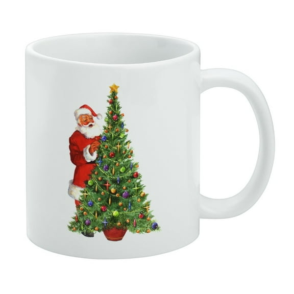 Christmas Holiday Santa Decorating Tree White Mug