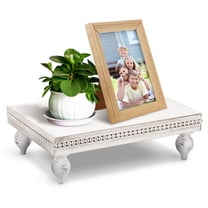 Wood Display Riser Beaded White Decorative Tray for Coffee Table Wooden Riser Farmhouse Pedestal Stand for Home Decor Candle Plant Cake Decoration Kitchen Bathroom