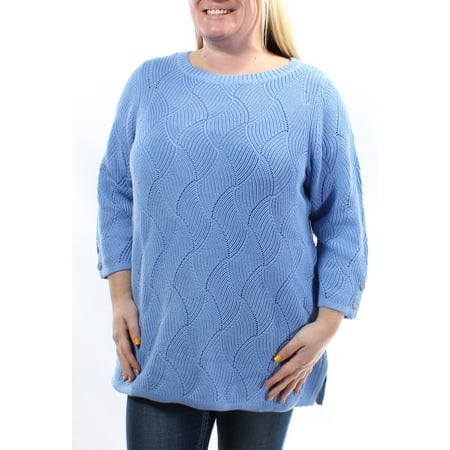 Womens 3/4 Sleeve Sweater - CHARTER CLUB Womens Light Blue 3/4 Sleeve Jewel Neck Sweater Size: OX