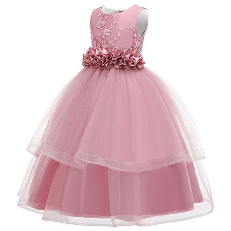 

Penkiiy Toddler Girls Solid Color Flowers Embroidery Net Yarn Bowknot Birthday Party Flowers Gown Kids Dresses Sunny Fashion Girls Dress Party Sundress 6-7 Years Hot Pink On Sale