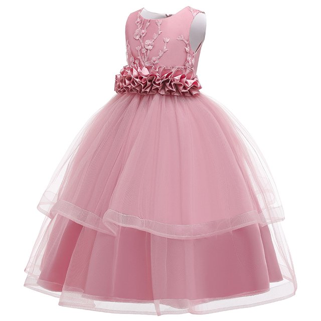 NiSHUIHAN Robes Mignonnes pour Femmes Filles Tout-Petits Couleur Unie Broderie Fleurs Filet Nœud Robe de Fête d'Anniversaire Fleurs Robes Enfants Roses 10-11 Ans