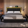 thumbnail image 6 of Afuhokles Queen LED Bed Frame with 4 Storage Drawers and USB Ports Modern Upholstered Platform Bed Frame with Storage and LED Headboard with 3 Side Light Strip, PU Leather,No Box Spring Needed,Black, 6 of 7