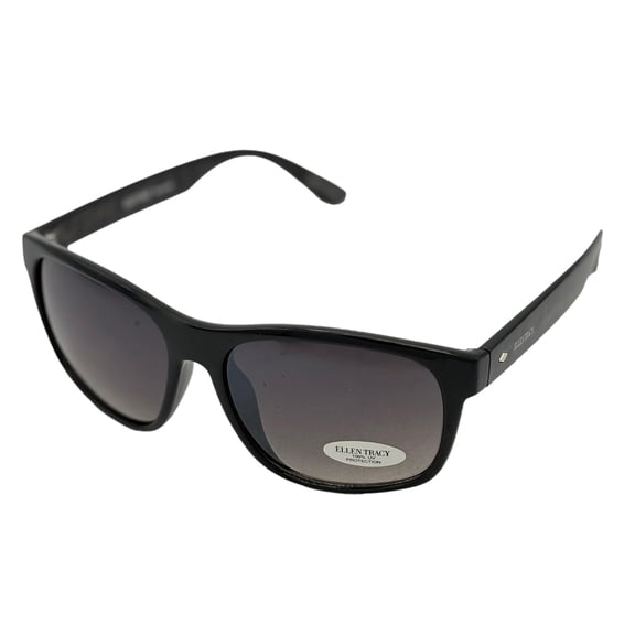 Ellen Tracy Plastic Gradient Lens Women's Rectangle Fashion Sunglasses with Sunglass Pouch, Black