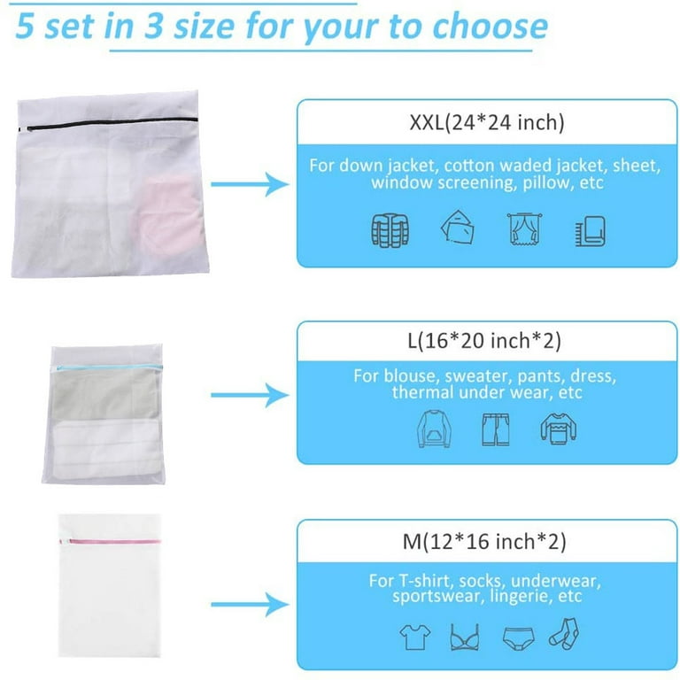 Set of 5 Mesh Laundry Bags-1 Large, 2 Medium 2 Small for Laundry,Blouse, Hosiery