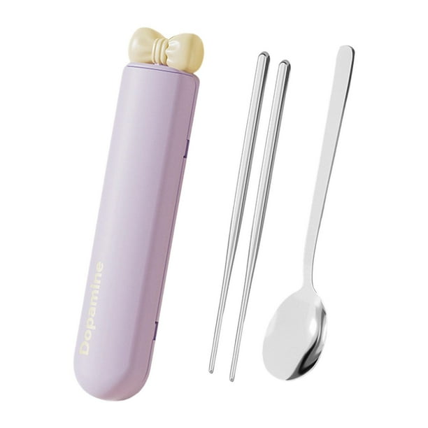 Juego de cucharas y palillos, vajilla, utensilios de viaje, juego de cubiertos portátiles para Morado 3 piezas