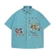 thumbnail image 1 of Camisas de carga con bordado de dibujos animados para hombre, camisas casuales retro de verano con solapa y manga corta con un solo pecho para hombre, 1 of 5