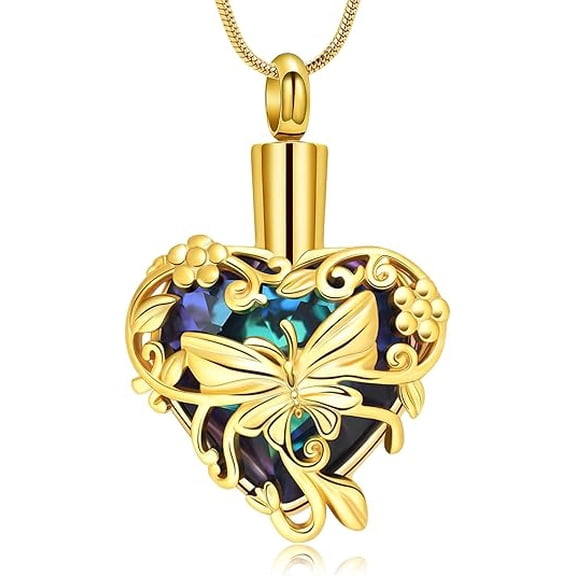 Butterfly & Heart Urn Necklaces for Ashes Urn Jewelry for Human Pet Heart Urn Necklace for Ashes for Women Men Memorial Lockets Ashes Pendant