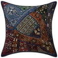 thumbnail image 2 of Stylo Culture Ethnic Cotton Home Decor Throw Pillow Sham Covers Dark Blue 16 x 16 Beaded Sequins Patchwork Embroidered Couch Cushion Covers 40x40 cm Decorative Square Pillow Cases | Set Of 5, 2 of 4