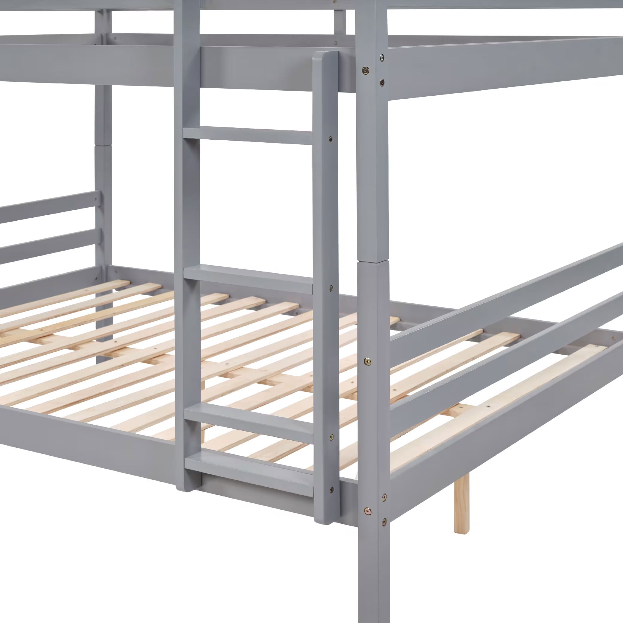 MAYEERTY Full over Full Bunk Bed with Ladder and High Guardrail, Solid Wood Bed Frame, Space-Saving for Kids Teens Dorm Rooms Guest Rooms, No Box Spring Needed