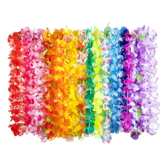 BESTSKY Hawaiian Leis Necklace Colorful Faux Silk Flower Lei Decoration Summer Fake Flower Necklace Beach Pool Party Decorations Supplies