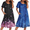 Cherry Blossoms Black/Ethnic Print Blue, variant on 2 Pack Women House Dresses with Pockets Short Sleeve Mumu Dress Plus Size Moomoo Nightgown Floral Lounge Dress, S-4XL