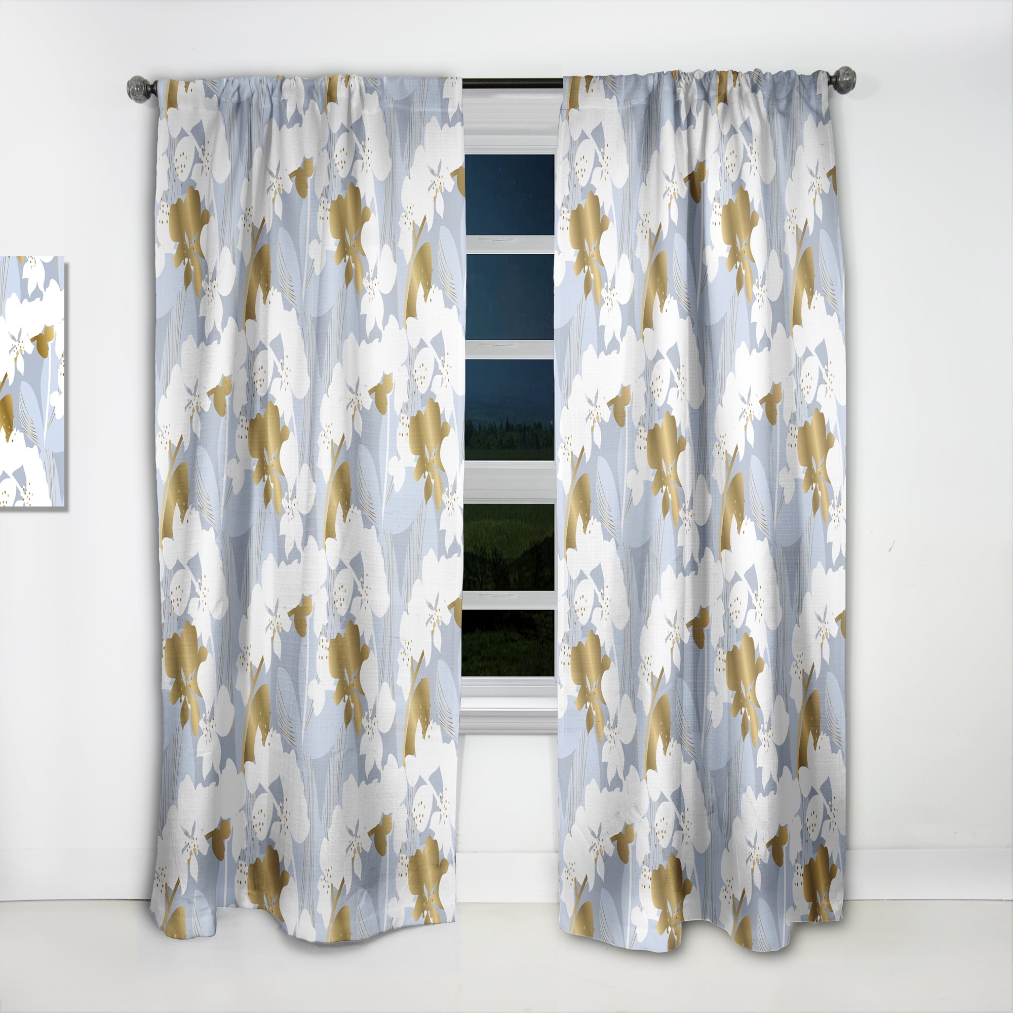Designart 'White Orchid Blossom Color Pattern' Mid-Century Modern Curtain Panel