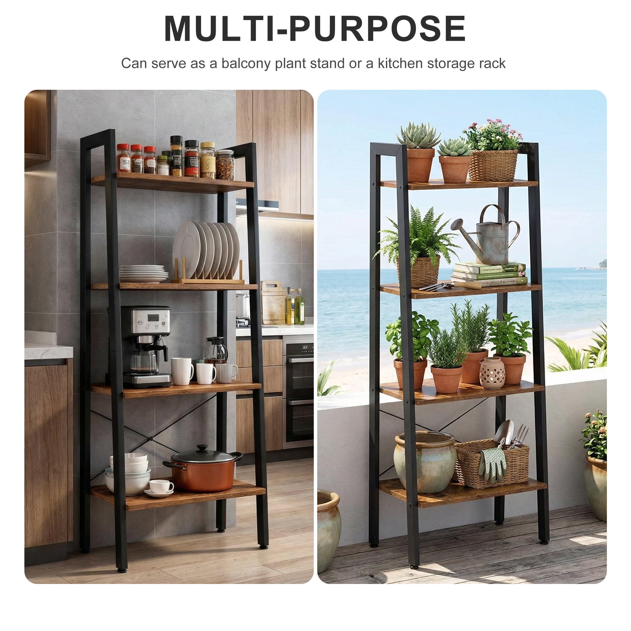 EDX 4-Tier Ladder Shelf, Bookcase Storage & Display Shelf , Corner Bookshelf for Living Room, Balcony, Home Office, Rust