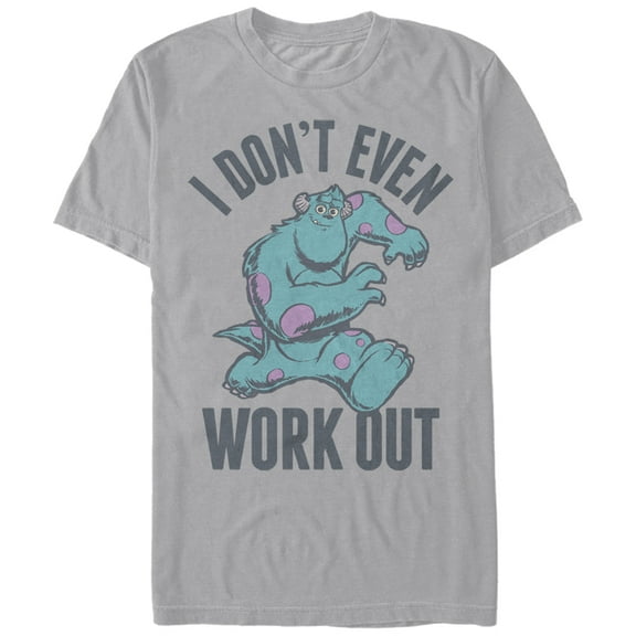 Men's Monsters Inc Sulley I Don't Work Out  Graphic Tee Silver Small