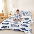 thumbnail image 3 of Feelyou Vintage Ink Fish Bedding Comforter Set for Kids Boys Girls, Cartoon Line Art Animal Queen Bedding Sets, Indigo, Reversible, 7pcs, 3 of 7