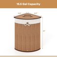 thumbnail image 2 of RONG-3 Corner Laundry Hamper with Lid, 58 L Bamboo Laundry Basket with Removable Liner & Handle, Triangle Clothes Hamper for Small Spaces, Bedroom, Bathroom, Laundry & Living Room ,Bamboo, 2 of 10