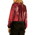 thumbnail image 4 of MODA NOVA Juniors Halloween Costume Christmas Glitter Cropped Long Sleeve Zipper Bomber Jacket Red M, 4 of 7