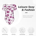 thumbnail image 4 of KLL Women 's Crew Neck Bodysuit Jumpsuits Orchids Flowers Print Short onesies Stretch T Shirts, 4 of 7