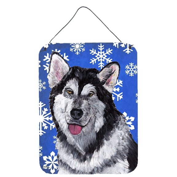Alaskan Malamute Winter Snowflakes Holiday Wall or Door Hanging Prints