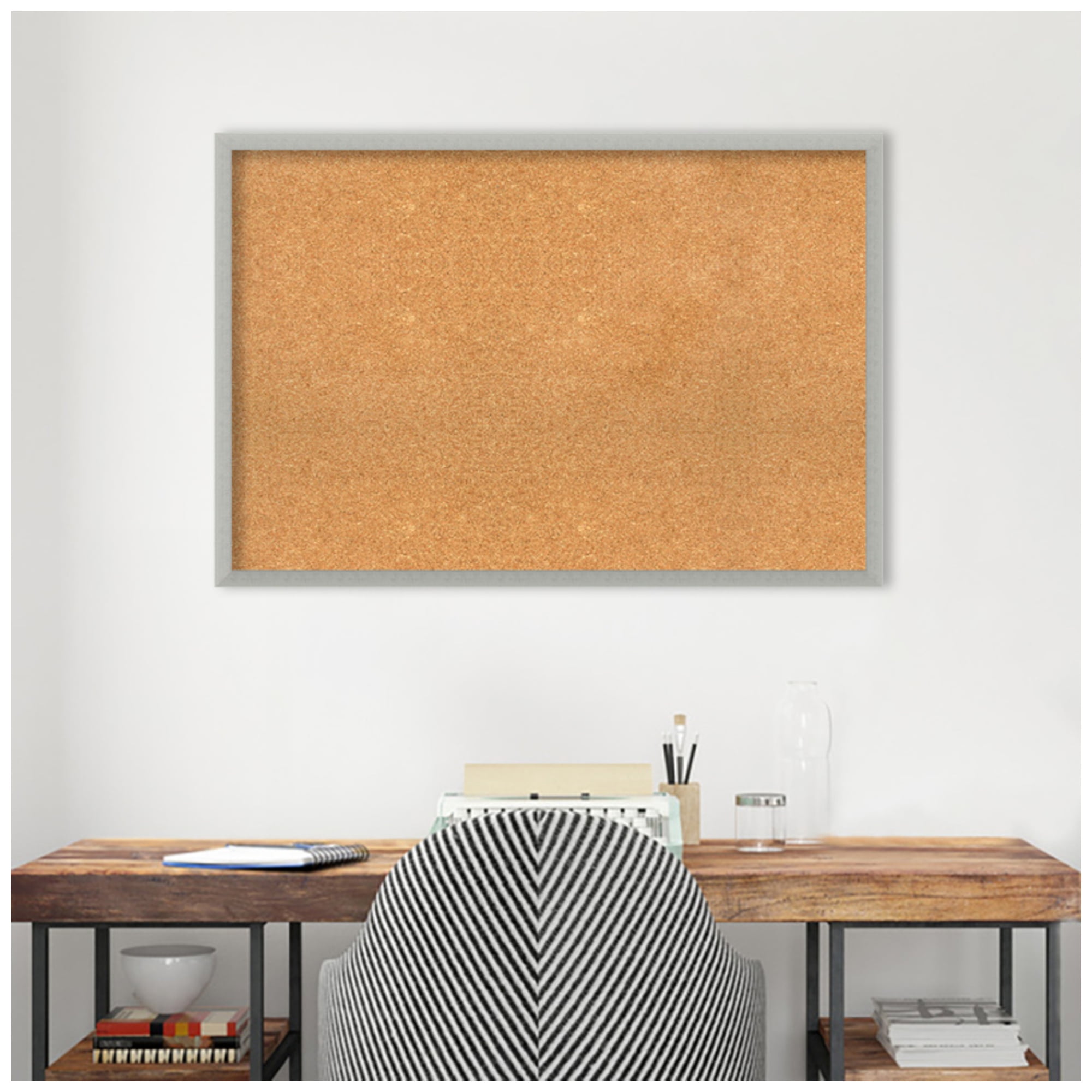 Amanti Art Natural Cork Board Wood Framed Silver Leaf Bulletin Board 38 in. x 26 in.