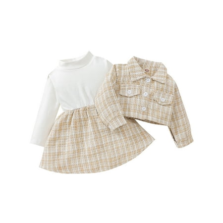 

Musuos Baby Girls Plaid Long Sleeve Buttons Outwear Coat Patchwork Mock Neck Dresses