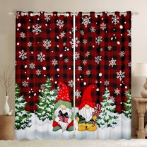 Castle Fairy Cartoon Gnome Blackout Curtains Set of 2 (52x84 Each) for Kids,Christmas Tree Window Curtains,Geometric Plaid Curtains and Drapes,Super Cozy Room Decor