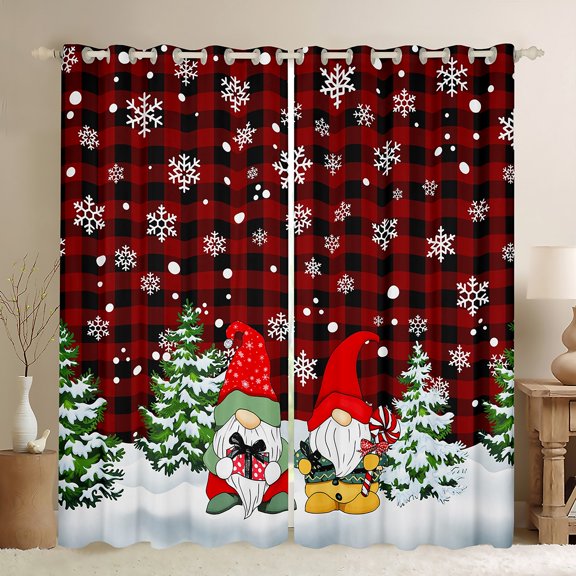 Castle Fairy Cartoon Gnome Blackout Curtains Set of 2 (52x84 Each) for Kids,Christmas Tree Window Curtains,Geometric Plaid Curtains and Drapes,Super Cozy Room Decor