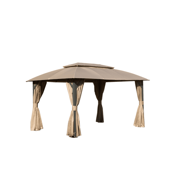 Gazebo 10x14FT, Outdoor Gazebo with Double Roofs, Privacy Curtains, Mosquito Nettings, Heavy Duty Metal Frame Party Tent Canopy for Patio, Backyard, Deck, Lawn, Brown