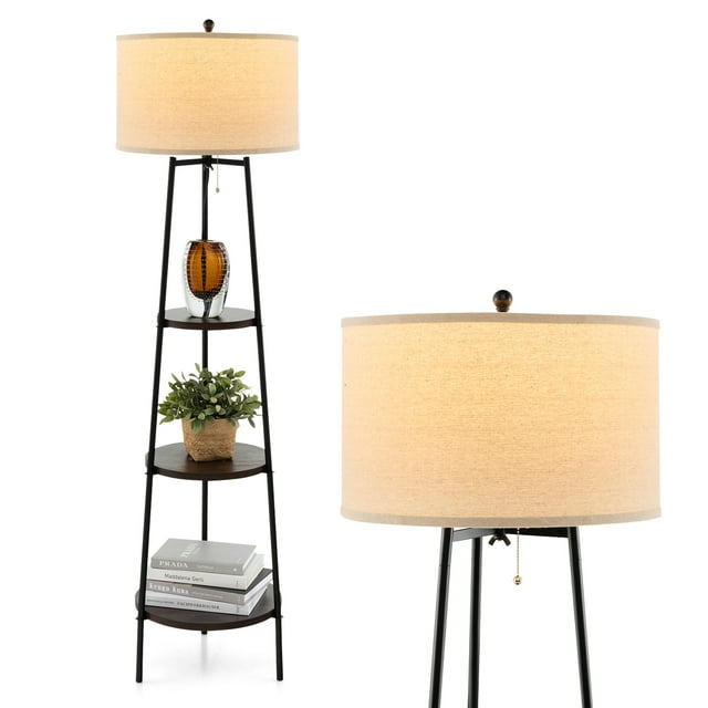Giantex Floor Lamp w/Shelves, 3-tier Corner Display Bookshelf Lamp w/Sturdy Metal Frame