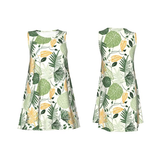 Horeoi Hawaiian Style Print Women's Sleeveless Dress Cotton-like Flared Hem Deep Side Pockets Above-Knee