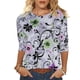 thumbnail image 1 of Tops de Manga Larga de Mujer 3/4 Manga Flores Impresas Cuello Redondo Blusa Casual Estiramiento Suave, 1 of 5