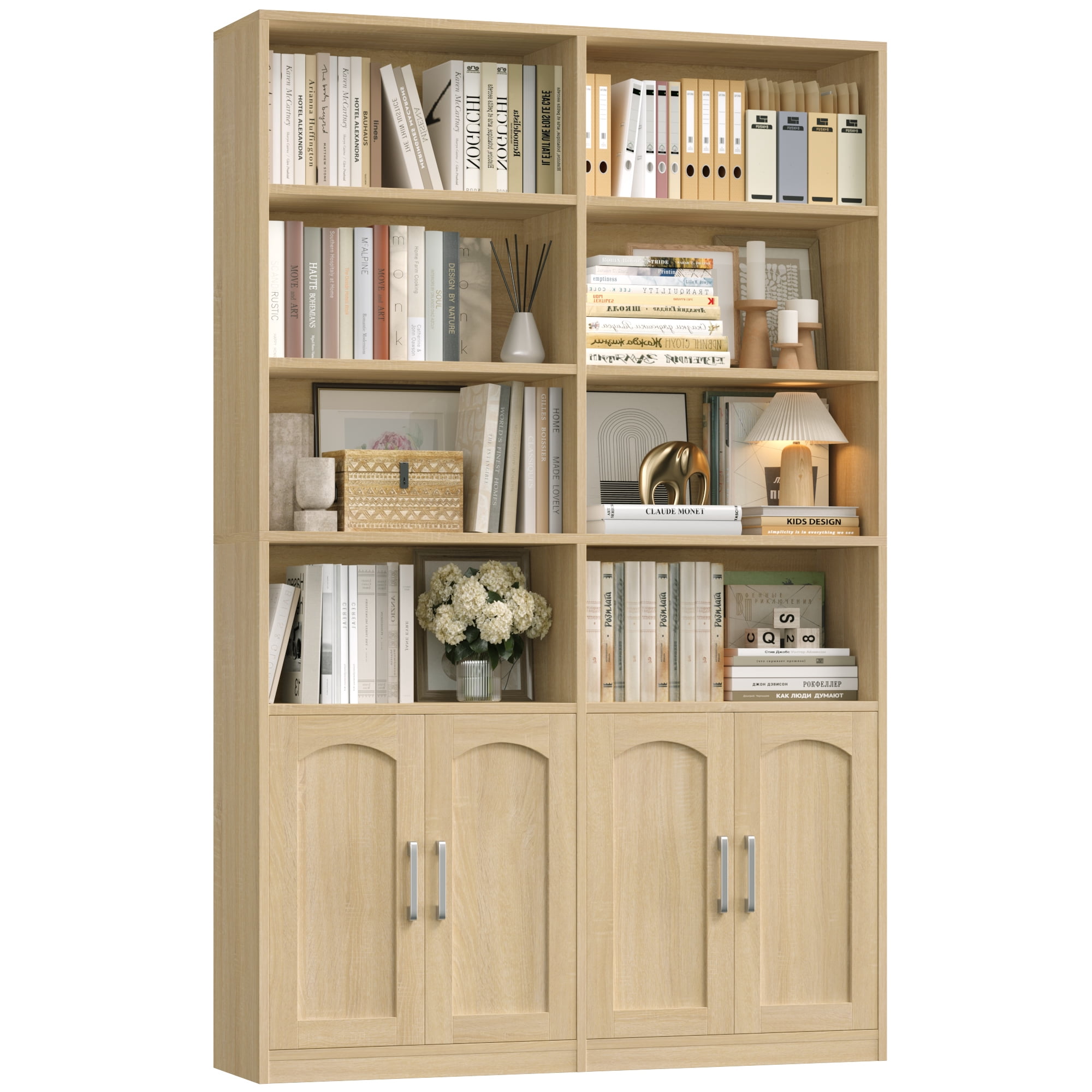 Homfa 73″ Tall Bookcases with Doors, 8 Cubes 6-Tier Double Row Bookshelf, Bookcase for Living Room Home Office, Light Oak