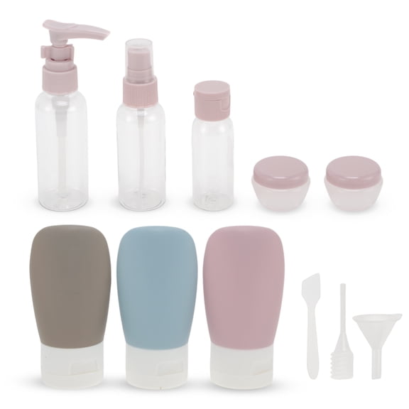 Unique Bargains 1 Set Travel Container Set Portable PE Travel Bottles Set Pink Purple Blue Gray