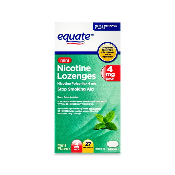 Equate Mini Nicotine Lozenge 4 mg, Mint Flavor, Stop Smoking Aid, 27 ...