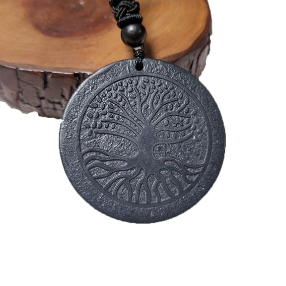 Generic Shungite Stone Tree Of Life Pendant Black Natural Stone Tree Of Life Pendant Jewelry for Men and Women,50%-70% Carbon Shungite