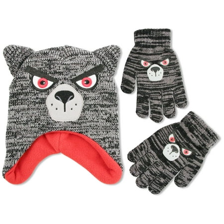 ABG Accessories Wolf Critter Hat & Gloves Cold Weather Set, Little Boys, Age 4-7
