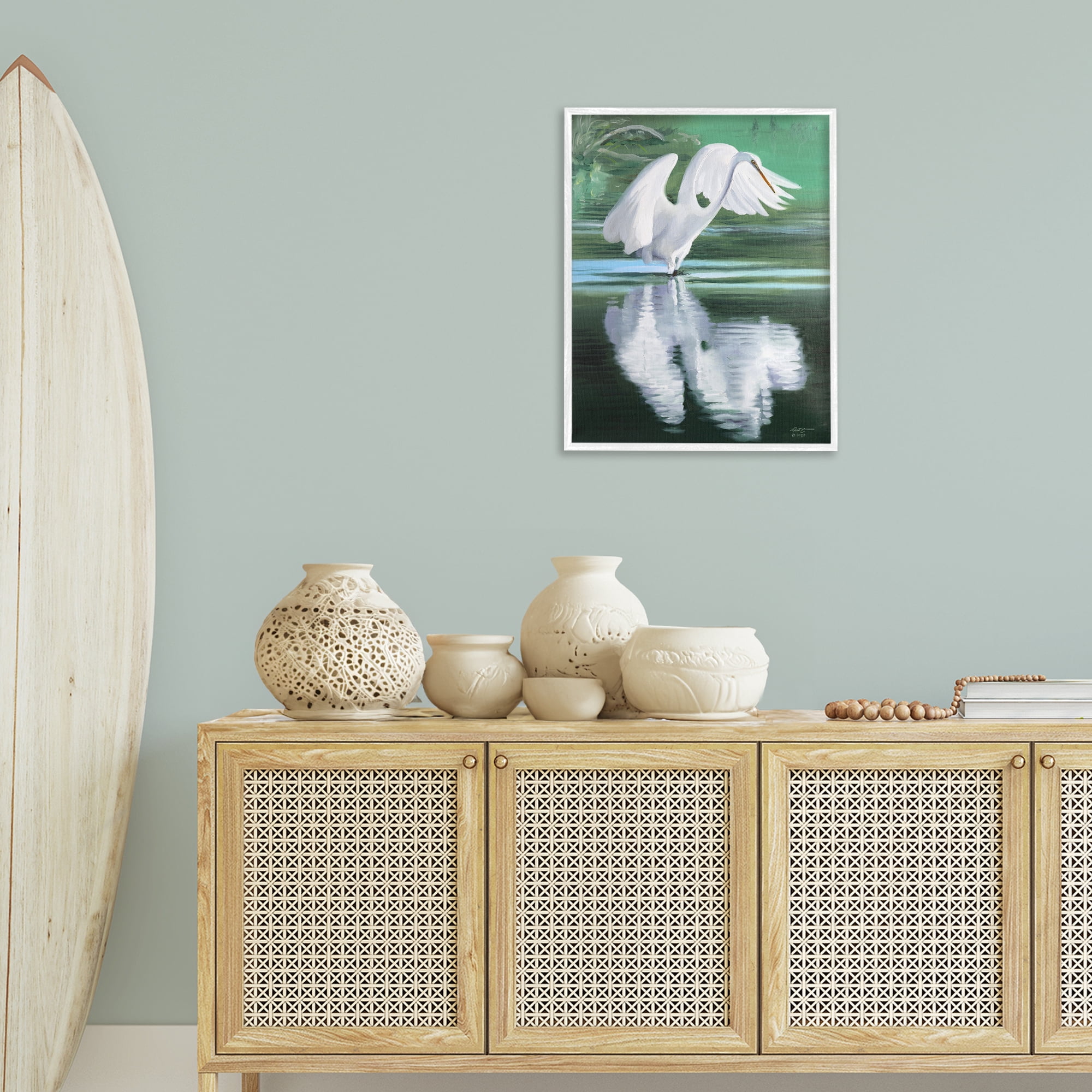 Stupell Industries Egret Flapping Wings Animals & Insects Painting White Framed Art Print Wall Art, 24 x 30