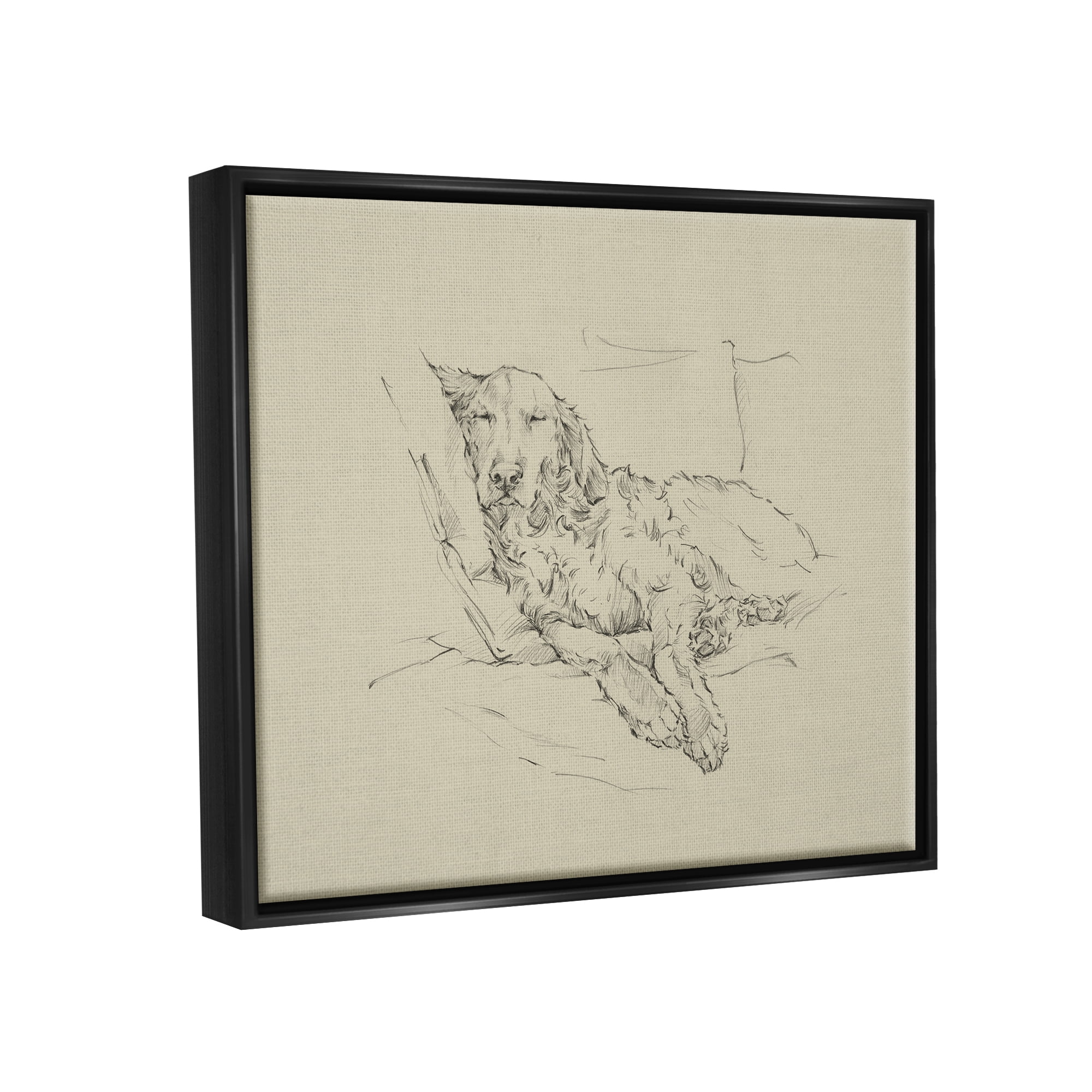 Stupell Industries Peaceful Resting Labrador Dog Pencil Sketch Drawing Drawing Print Jet Black Floating Framed Canvas Print Wall Art, Design by Ethan Harper