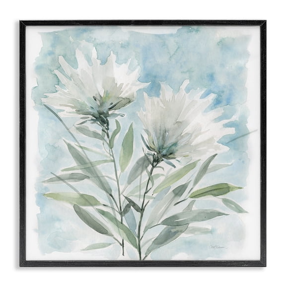 Stupell Industries Shabby Chic Abstract Watercolor Florals White Petals Blue Sky Black Framed Giclee Art, 12 x 12, by Carol Robinson