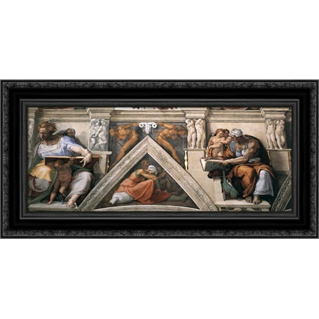 Ceiling Of The Sistine Chapel Detail 24x15 Black Ornate Wood Framed Canvas Art By Michelangelo