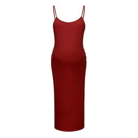

asdoklhq Maternity Dress Pregnant Women s Maternity Dress Sexy Sleeveless Round Neck Medium Long Maternity Dress With Suspender Solid Color Dress
