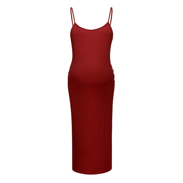 Birdeem Robe de Maternité pour Femmes Enceintes Aguichant Sans Manches Col Rond Robe de Maternité Mi-Longue avec Bretelles Robe Unie