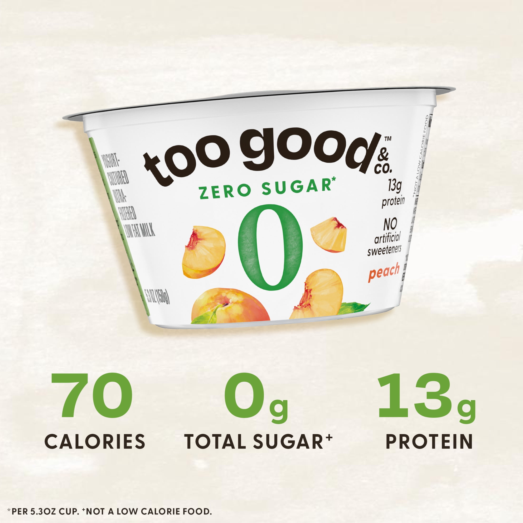 Too Good & Co. Zero Sugar Peach Yogurt-Cultured Ultra-Filtered Low Fat Milk Product Cup, 5.3 OZ