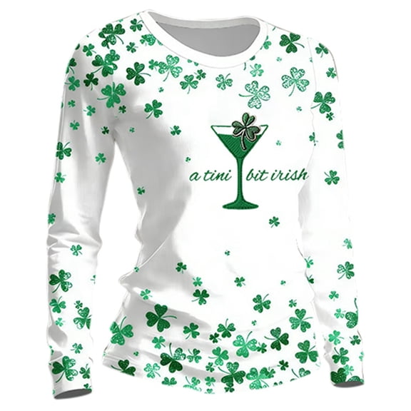 St Patricks Day-Stylish Casual Women'S Printed Long Sleeve Round Neck Tee Top For Everyday Wear