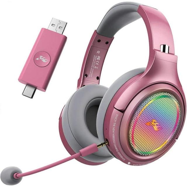 Wireless Bluetooth Gaming Headset with Detachable Noise Canceling Microphone for PC PS4 PS5, 2.4G Wireless RGB Light Headphones for Laptop Computer
